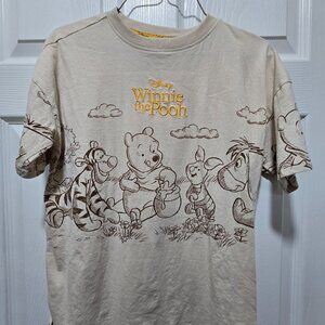 Disney Winnie The Pooh Womens Top XXS Tigger Piglet Eeyore Embroidery Tan SS